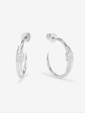 Melinda Maria She's on Point Lasso Hoops 1" Silver White Diamondettes NEW FIRM✨️